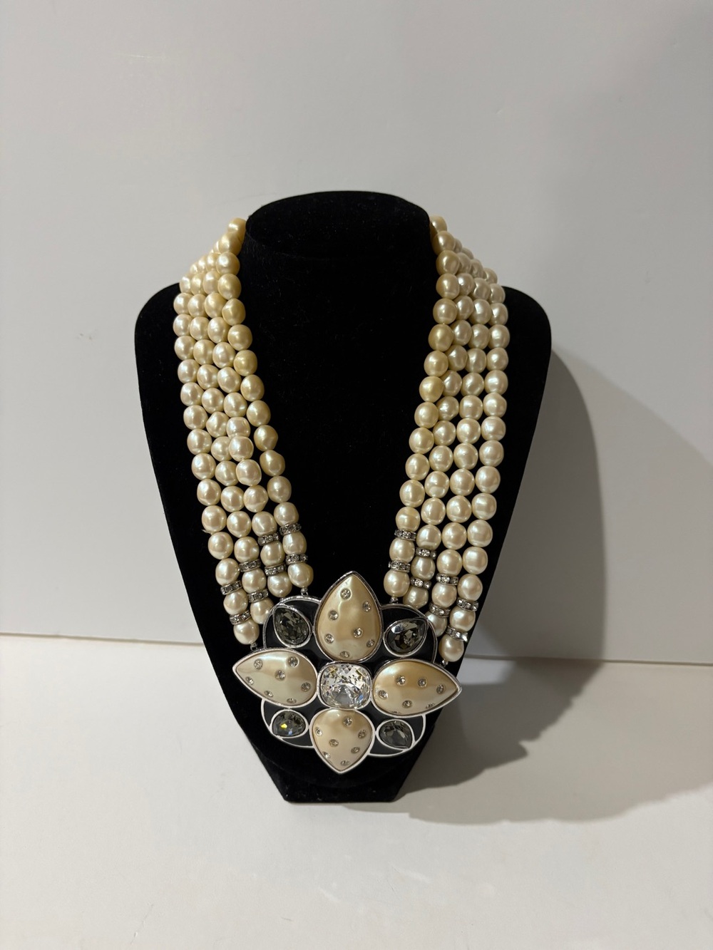 Vintage Yves Saint Laurent Four-Strand Pearl Necklace with Crystals